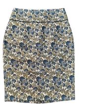 Magaschoni Collection blue gold & cream floral pencil skirt size 8