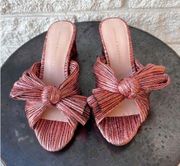 Loeffler Randall Emilia Pleated Knot Bow Block Heeled Mule Rose Metallic Pink