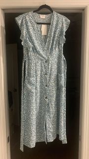 L Blue Floral Maxi Dress NWOT