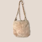 Pink faux fur chain strap crossbody bag