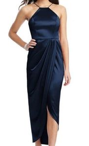 After Six Halter Midi Dress With Draped Tulip Skirt in Midnight Size 14 NWT