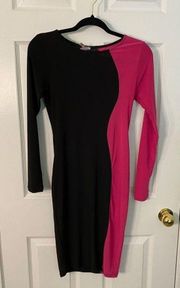 Pink and Black Long Sleeve Dress