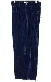 Vintage Moda Int'l Women's Sz S Crushed Velvet Hi-Rise Straight Leg Pants Blue