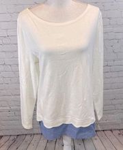 TALBOTS Long Sleeve T-Shirt 100% Cotton White/Blue-Large