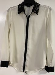 black and white Blouse button bown dress shirt