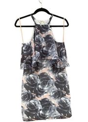 Ali & Jay VIP Only Charcoal Grey Floral Print Georgette Mini Halter Dress Small