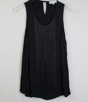 Karina Grimaldi Tank Women Small Black Fringe Elegant Statement Classy