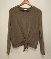 Rag Poets Long Sleeve Tie Front Oversized Top Brown Small