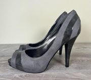 Maurices Gray Suede Open Toe Heels - Size 8.5