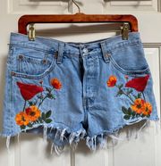 Embroidered Distressed Shorts