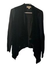 Michael Kors Velvet Front Long Sleeve Waterfall Sweater Cardigan Black Size Med