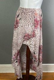 AllSaints maxi skirt size 4 hi low floral animal floral print white pinks pastel