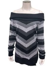 AB Studio Striped Gray & Black Cowl Neck Sweater Size S