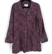 Flax cardigan Brown Blue Floral Embroidered Long Jacket small utility large look