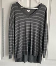 CROWN & IVY LARGE GRAY SILVER STRIPED SWEATER