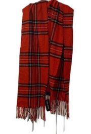 Steve Madden Classic Tartan with Tassels Fringe Raw Edges Plaid Scarf Red