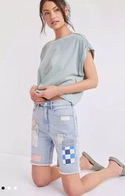 Anthropologie Pilcro Ultra high rise Patchwork Denim Bermuda Shorts size 27 NWT