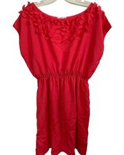 One Clothing Dress Womens Medium Red Short Sleeve Floral Applique Round Neck