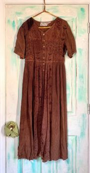 Vintage HCC Brown Hippie/Gypsy Maxi Dress M