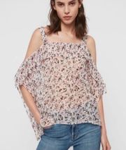 NEW ALL SAINTS MIO FREEFALL SHEER CHALK WHITE DITZY FLORAL ASYMMETRICAL TOP S