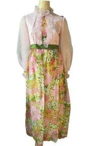 Vintage 60s Sylvia Ann Hippy Floral Boho Cottagecore Spring Maxi Dress S Small