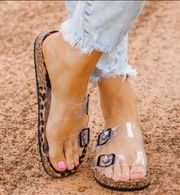 Clear Leopard Clear Strap Slides 