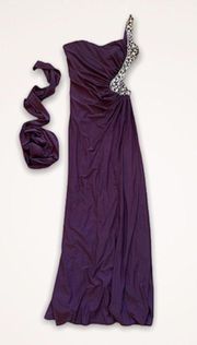 Evening Dress 1 Shoulder Gown NEW Eggplant Purple Embellished Medium