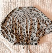 Gaze Light Grey Cheetah Print Tie Front Fleece Long Sleeve Top Size XS