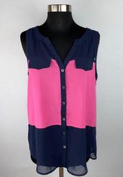 Double Zero Pink & Blue Colorblock Sleeveless Top
