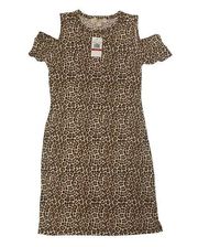 NEW MICHAEL KORS BASICS CHOCOLATE ANIMAL PRINT CUT OFF SHOULDER DRESS SIZE XS