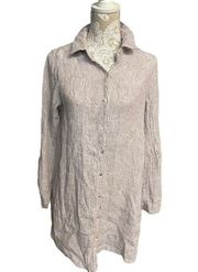 TAHARI Shirt Linen Tunic Length Button Front Lilac Small