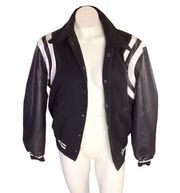 Nasty Gal NWT Faux Laether two tone striped relaxed Varsity Jacket size small