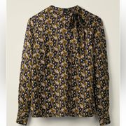 BODEN Aria Black Floral Bow Coquette Silk Blend Blouse Size 4