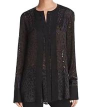 Donna Karen New York Leopard Burnout Satin Trim Tunic Top Black Size S NWT