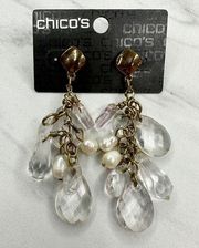 Chico's Zamora Beaded Dangle Post Gold Tone Earrings Pierced Pair