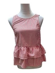 Vineyard Vines Red and White Striped Sleeveless Peplum Hem Preppy Top Size XXS