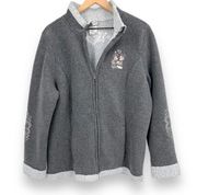 Walt Disney World Grey Mickey Minnie Embroidered Fleece Sherpa Zip Jacket 1X