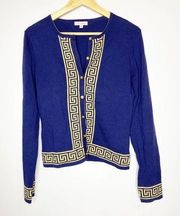 Lilly Pulitzer Greek Geometric Cardigan Navy and Gold Medium