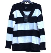 NWT Halogen + Atlantic Black & White Pacific Cozy V-Neck Striped Sweater Size S