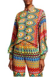 ALEXIS Kaito Printed Button-Front Long-Sleeve Top XL
