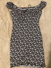 Black And White Floral Off The Shoulder Dress