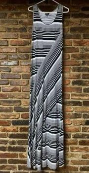 Bobeau Black & White Asymmetrical Striped Sleeveless Maxi Dress Size Large