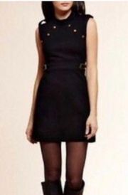 Vivienne  Black High Neck Mini Dress with Gold Hardware Accents