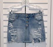 Altar’d state medium distressed denim mini skirt light wash multi button fly