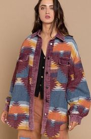 POL Clothing Women's Purple Mustard Aztec Pattern Jacquard Jacket SMALL