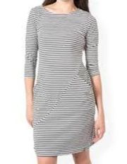 Betabrand Striped 30 Day Dress Womens Size Large Black Gray White Capsule