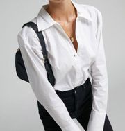 Revolve x Danielle Bernstein White Button Down Bodysuit Shirt Top