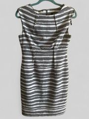 Ellen Tracy pleated midi grey striped fully lined trendy dress size 6