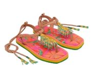 Farm Rio NEW  Flora Pietra Multicolor Beaded Vegan Thong Sandals sZ 7