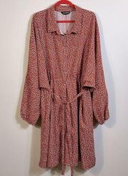 Davi & Dani Reddish Brown Floral Button Front Tie Elastic Waist Midi Dress 3XL